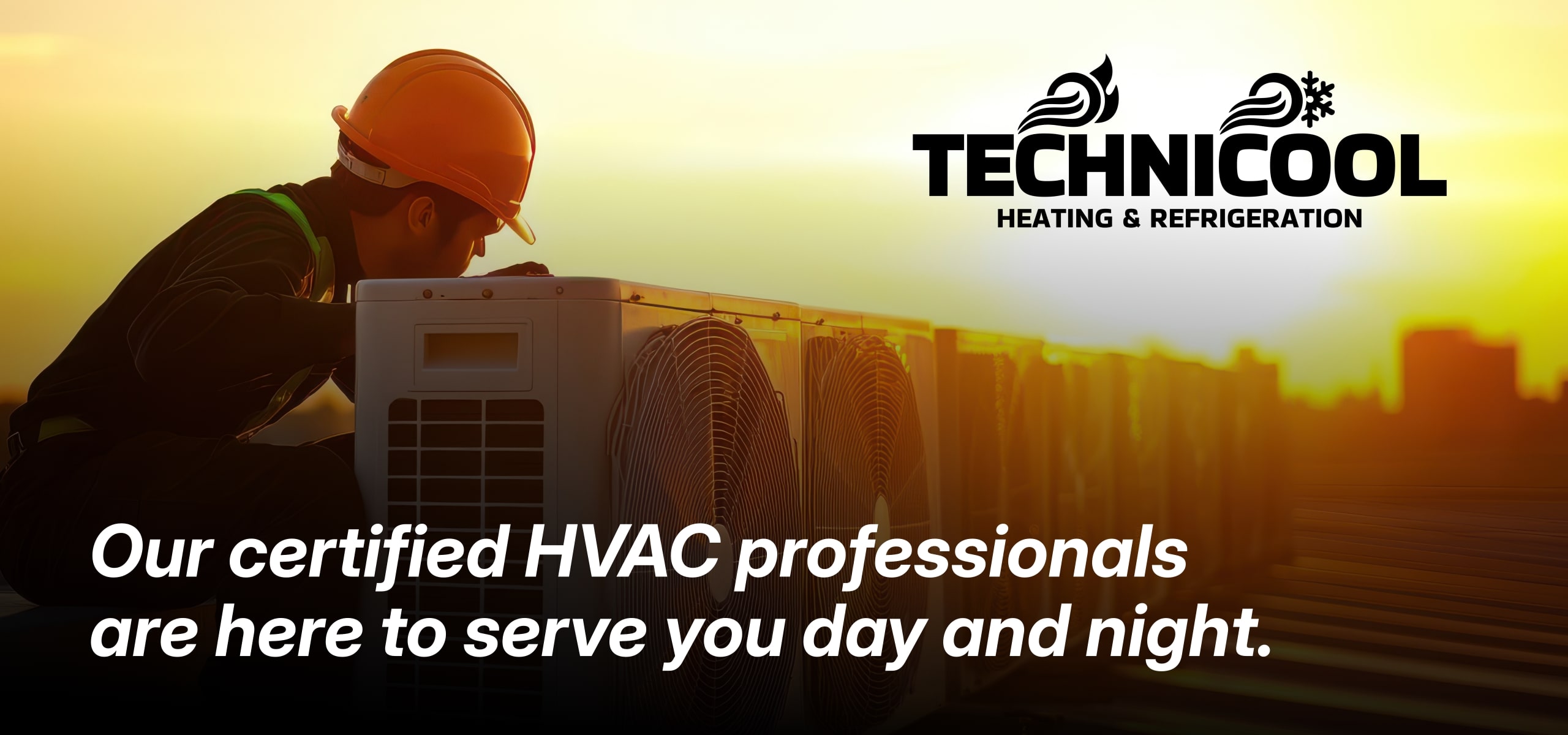 Sunset on a roof with HVAC equipment.