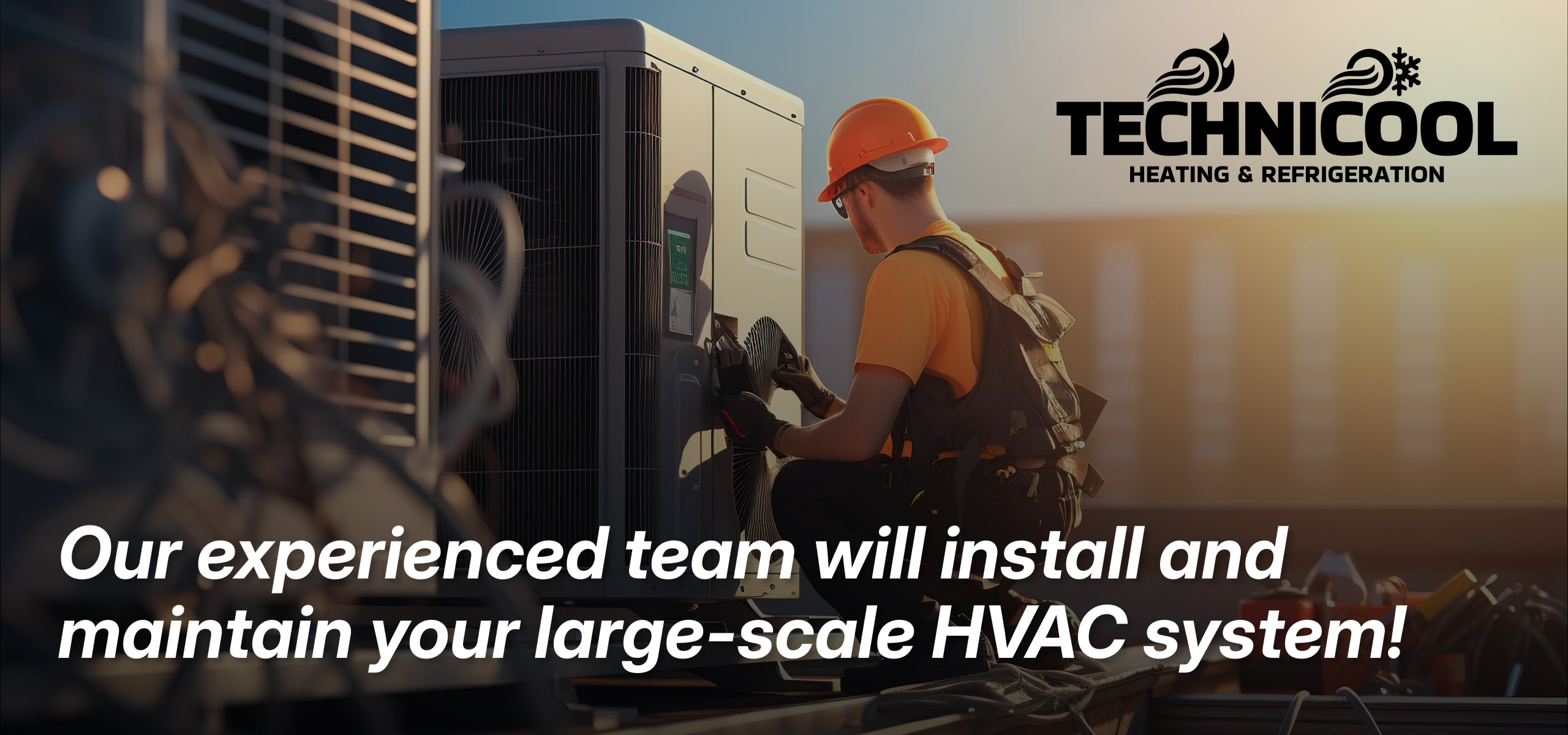 Photo of HVAC tech on top of a roof.